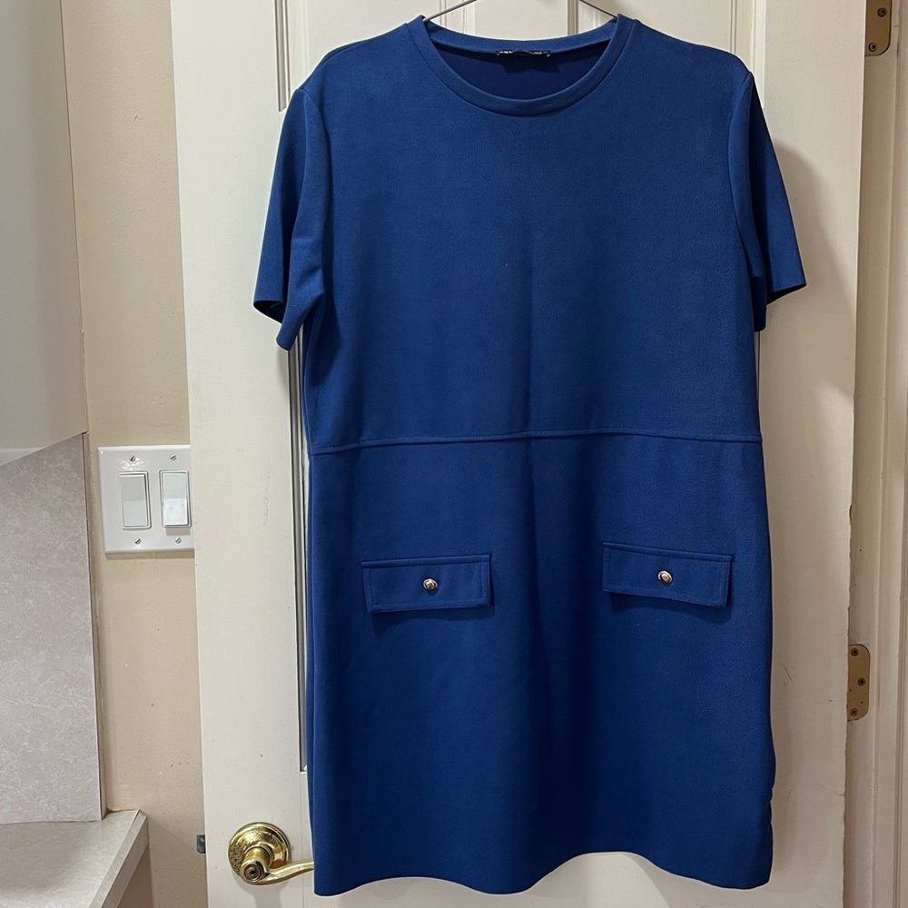 Zara Blue Short Sleeve Shift Dress